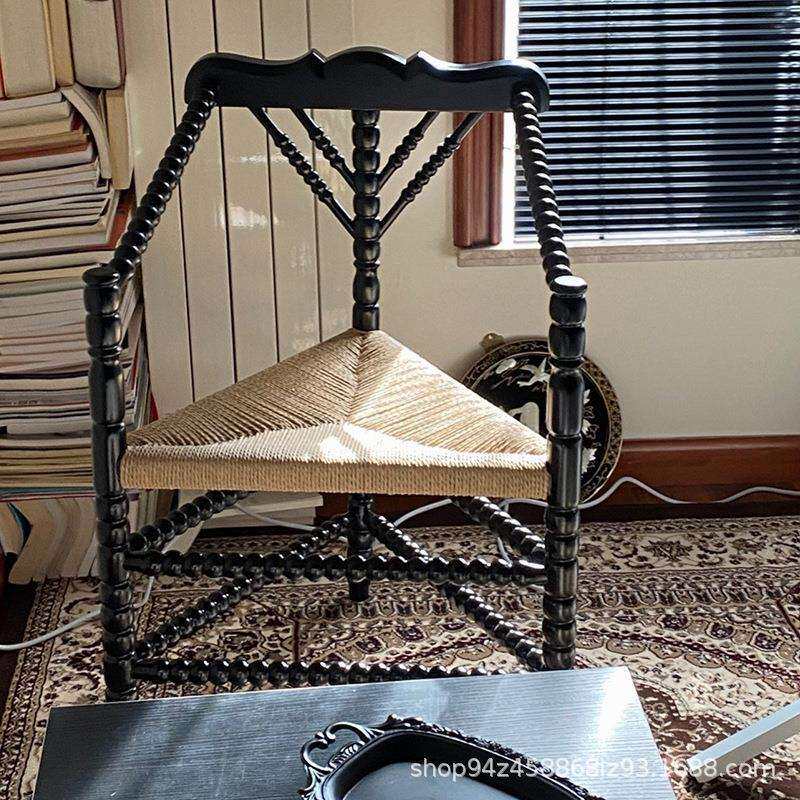 黑色中古椅复古实木雕刻梳妆椅影楼雕刻设计师罗马柱特色编织椅子
