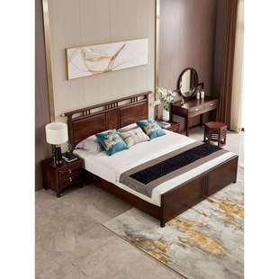 乌金木新中式实木床双人床1.81.5米原木高端别墅全实木床主卧家具