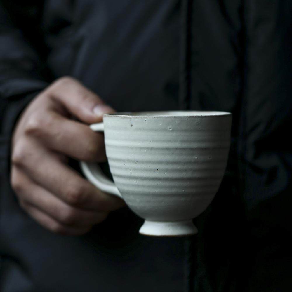 粉引开片拉花杯陶艺家家徐婉手作粗陶白陶咖啡杯红茶杯拙朴白