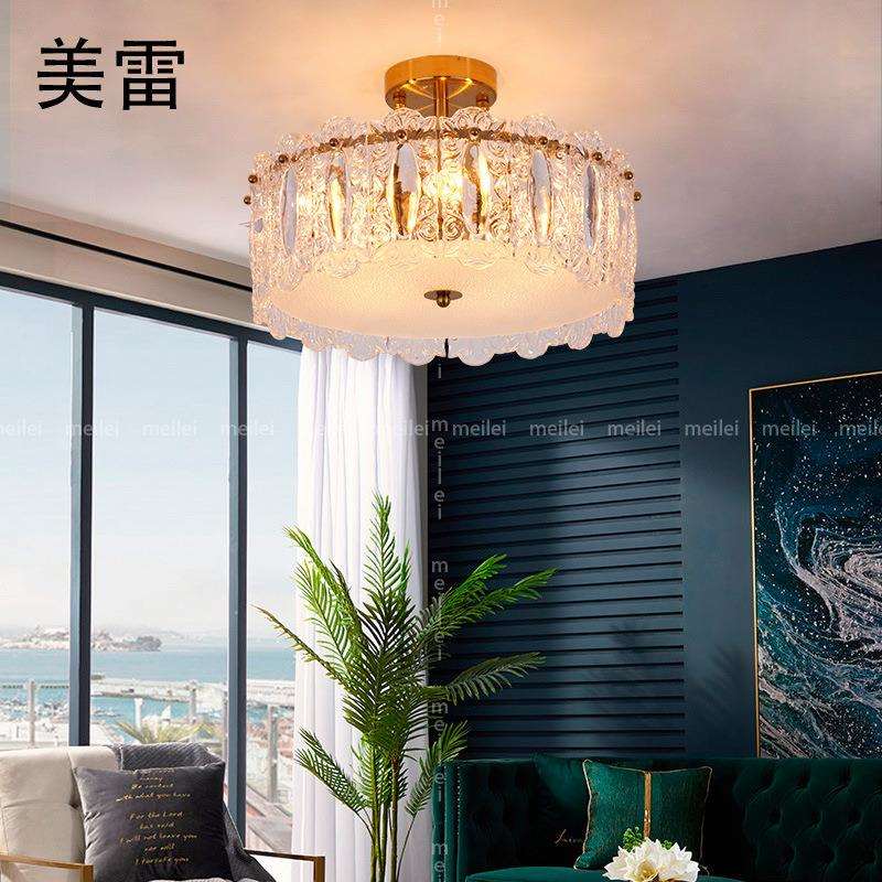 卧室灯2021年新款后现代北欧轻奢圆形水晶吸顶灯大气主卧房间灯具