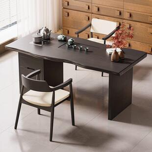 意式极简实木网红阳台小茶桌家用客厅茶台烧水壶一体嵌入式老板桌