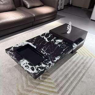 理石茶几意式极简伸缩客厅家用小户型设计师悬浮实木亚克力茶台