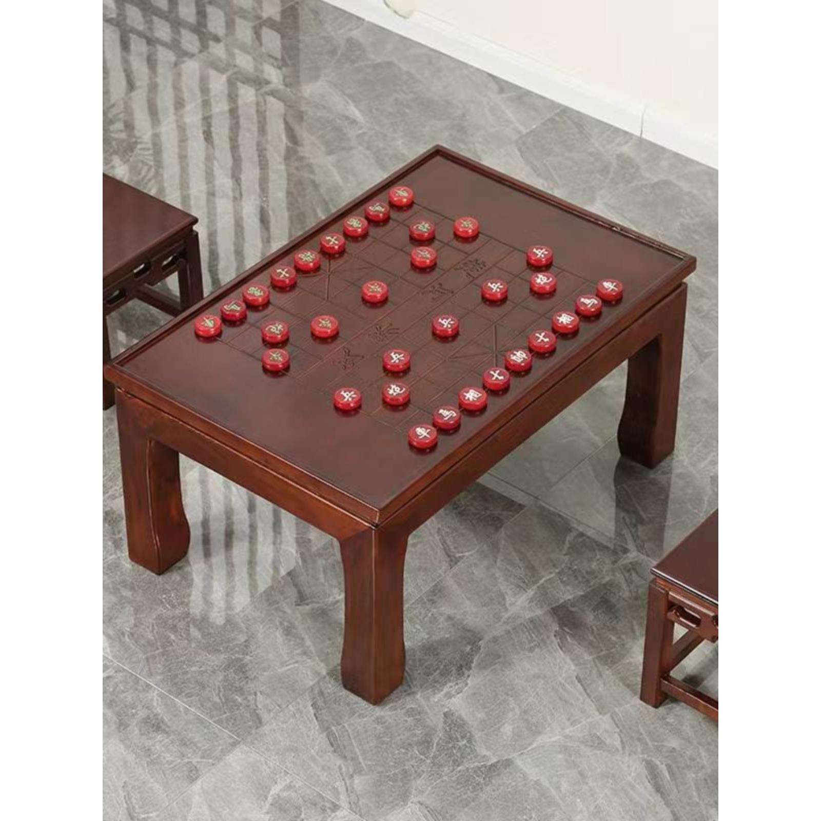 实木五子棋象棋桌家用北方老榆木仿古象棋桌围棋双面多功能棋牌桌