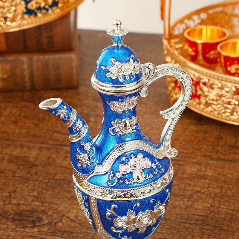 新款/欧式玫瑰花提篮酒壶酒杯套装 高档餐厅酒店上茶上酒道具宫廷