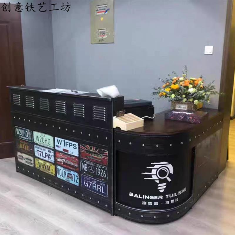 工业风铁艺复古餐厅火锅店收银台做旧酒吧前台接待台吧台转角柜台