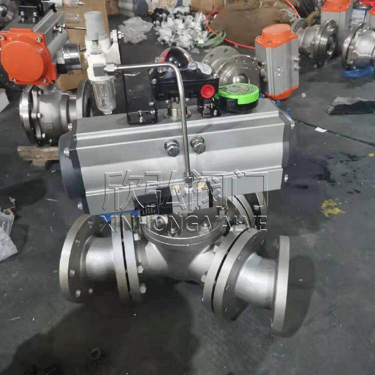 120/135度角Y型气动不锈钢三通球阀衬氟三通法兰卡套式L型球阀