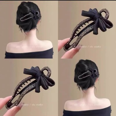 【下单立减50】气质碎钻蝴蝶结发卡抓夹女后脑勺懒人盘发神器鸭PX