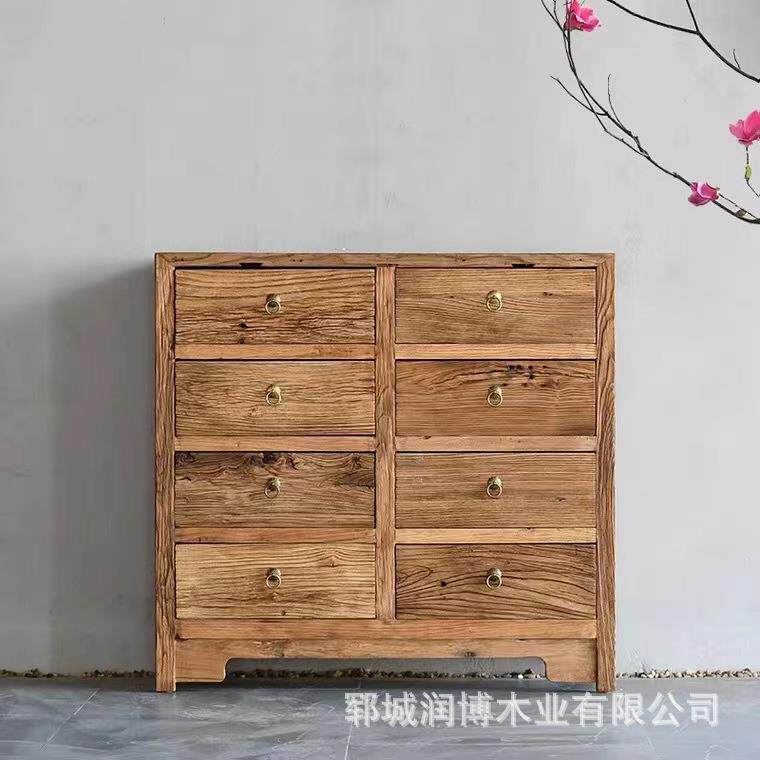 新中式老榆木储物柜子家用置地式靠墙八斗柜客厅带抽屉实木餐边柜