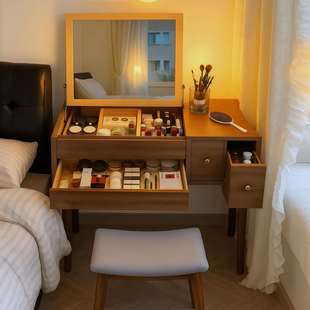 实木梳妆台现代卧室简约小户型化妆收纳一体柜新款翻盖书桌化妆桌