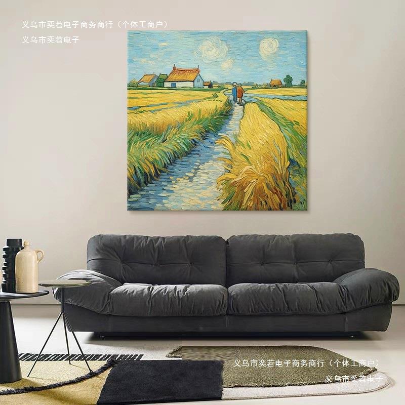 客厅装饰画手绘油画梵高名画世界麦田挂画肌理乡村稻谷丰收画玄关