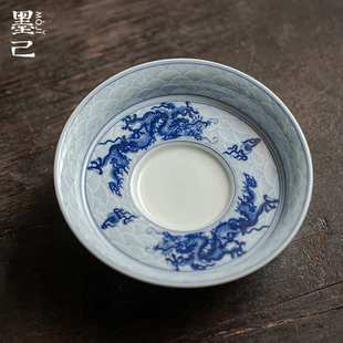 墨己 仿古胎高足壶承 仿元青花 纹盖碗茶壶底托 茶道配件多用