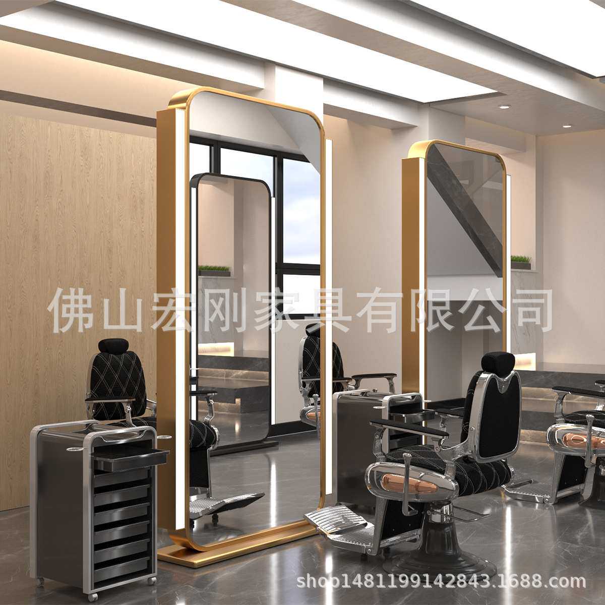 高端新款理发店双面镜子发廊专用落地式美发镜台剪发时尚烫染镜