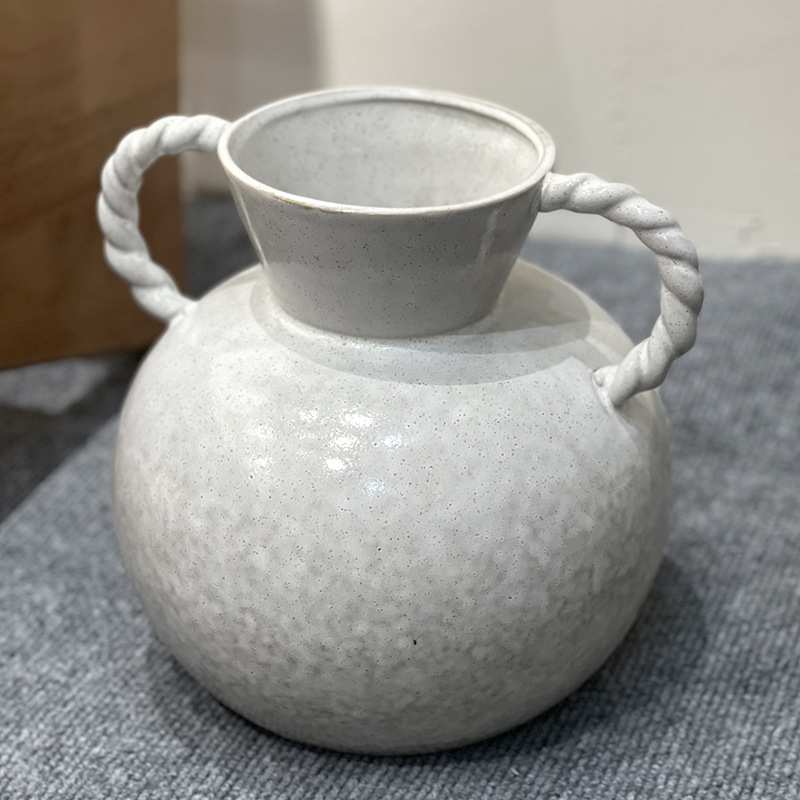 乐梦 侘寂风大花瓶双耳陶瓷麻绳花器酒店民宿日式复古艺术装饰品