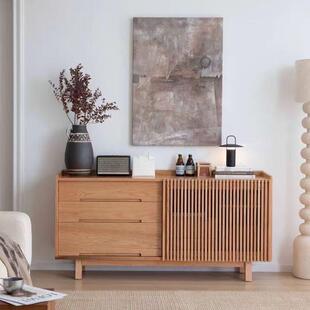 日式实木餐边栅门客厅现代靠墙简约茶水柜民宿原木玄关收纳储物柜