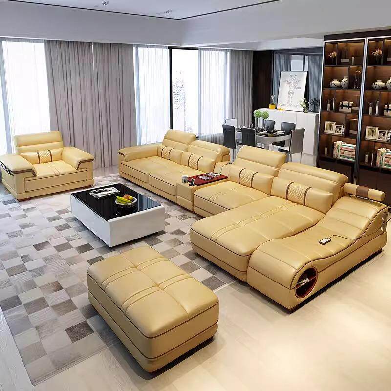 榻榻米躺椅皮沙发简约现代客厅大户型组合多功能储物皮沙发sofa