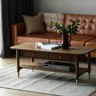 北欧黑胡桃木客厅茶几简约轻奢长方形樱桃木茶桌小户型实木家具