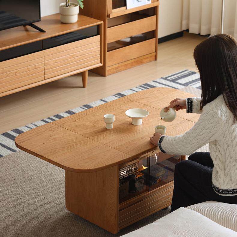 现代樱桃木土豆升降折叠茶几可移动茶几原木风客厅小户型沙发边几