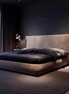 意式极简床磨砂布床灰色主卧床现代简约双人床1.8米一米八床1.5米