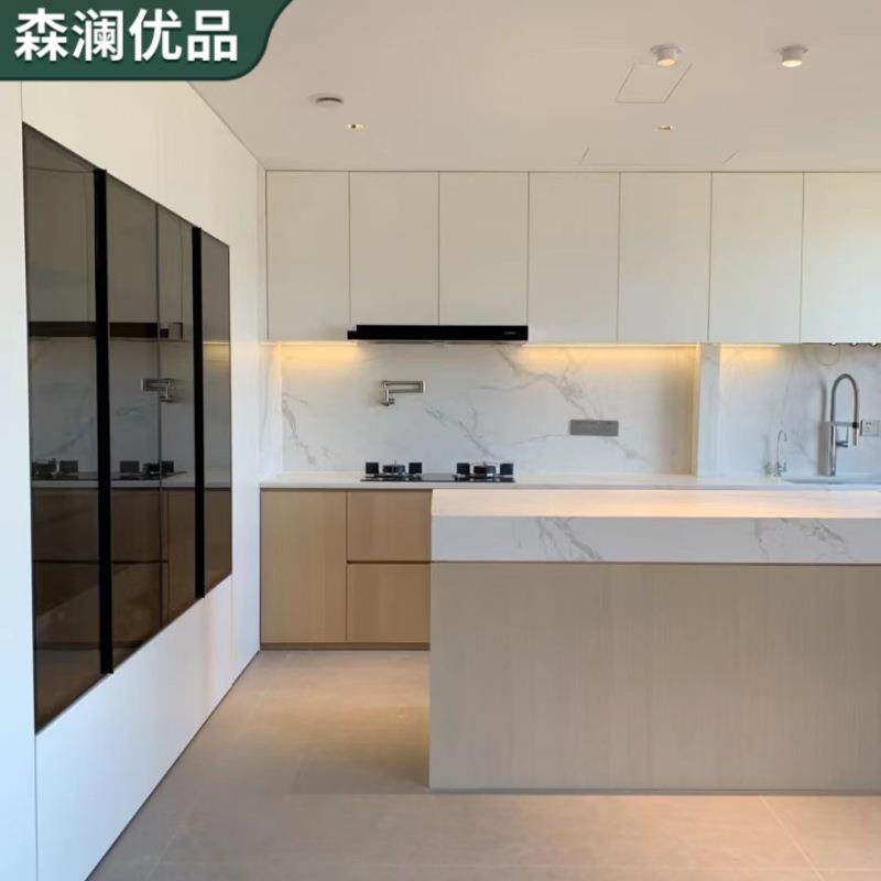 北京厂家定制橱柜开放式现代简约自家用石英石岩板整体厨房实木