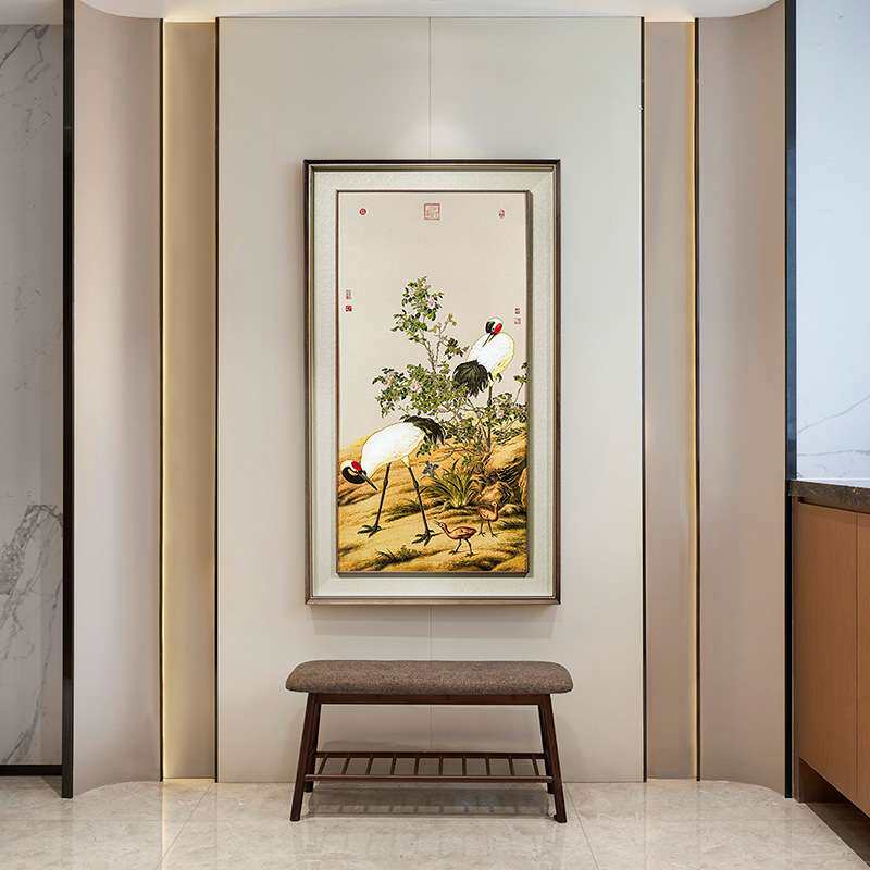 郎世宁挂画花荫双鹤铜板画 书房办公室装饰画 天长地久吉祥铜壁画