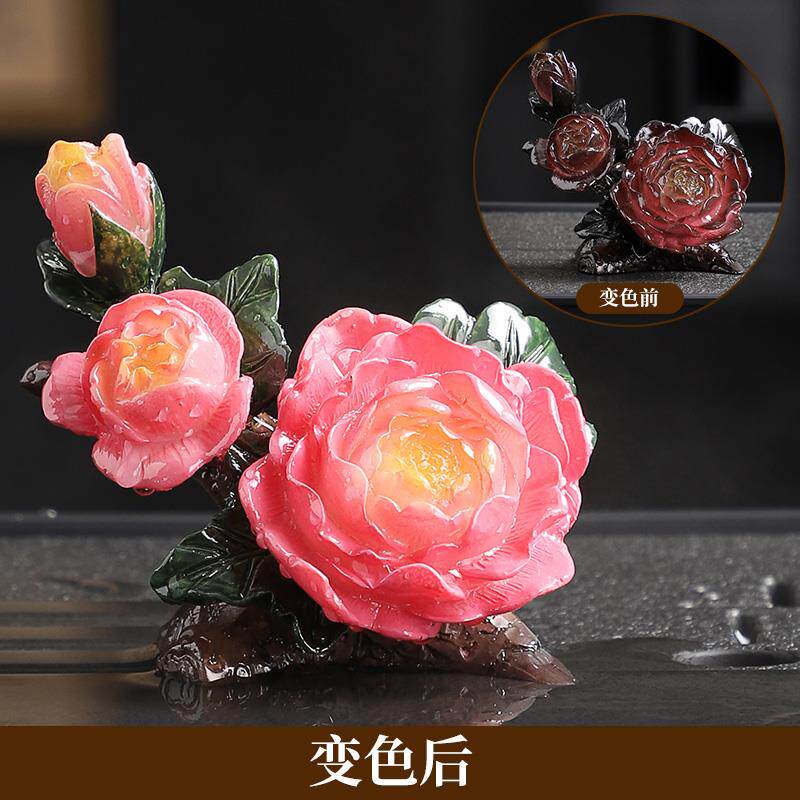 茶桌茶盘福气招财茶台陶茶可养茶具配件玩茶宠摆件变色花开富贵