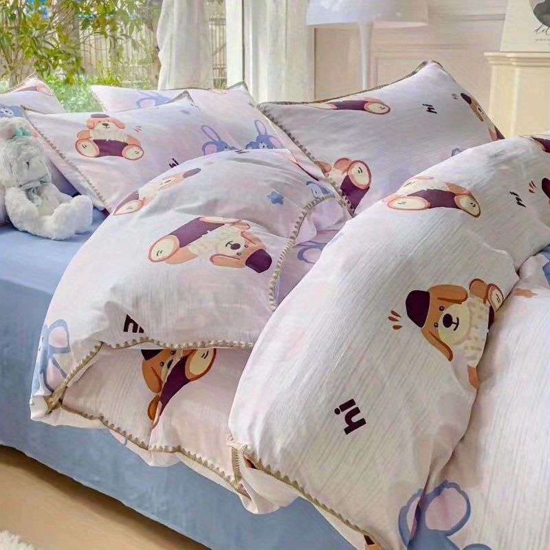 网红轻奢少女心水洗棉被套四件套单人通用双层纱贝壳绣可爱三件套