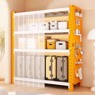 带防尘帘货架置物架多层落地家用阳台杂物储藏行李箱收纳角钢架子