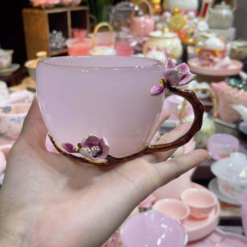 主人古法咖啡杯梅花茶杯150容量ml琉璃粉色大容量早餐防摔