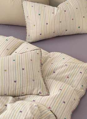 A类母婴级紫色爱心条纹双层纱纯棉四件套1.5m1.8少女全棉床单被套