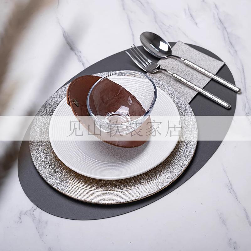样板间摆台餐具现代简约风格设计师软装搭配做旧西餐盘陶瓷平盘
