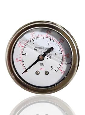 供应全钢轴向气压表耐振充油横装带平夹YNBF50Z 5MPA 700PSI G1/4