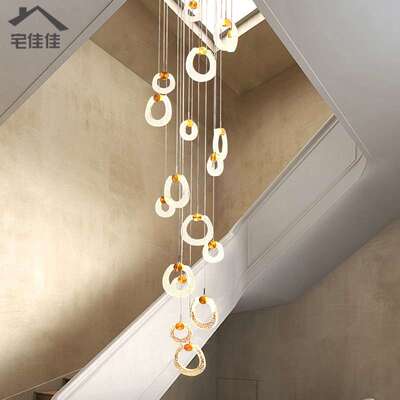 楼梯灯长吊灯大气北欧餐厅创意复式楼别墅旋转中空跃层轻奢水晶灯
