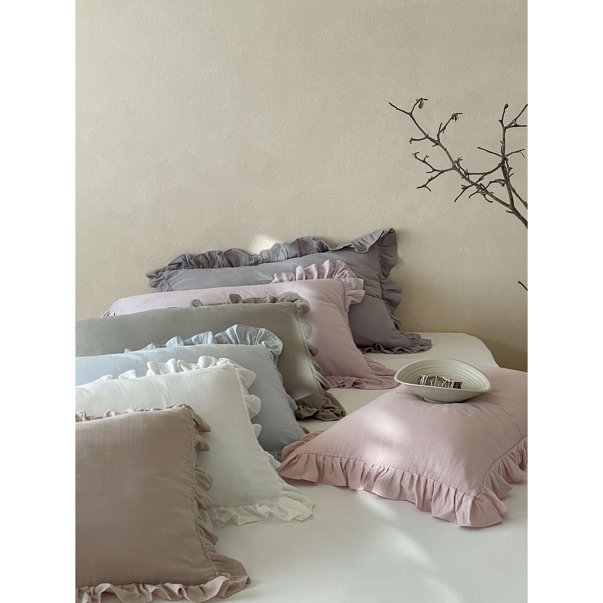 高端韩式全棉双层纱花边枕套纯色柔软48x74cm枕头套一对枕巾家用