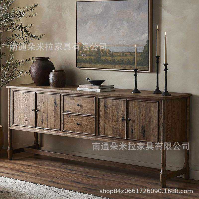 美式乡村复古做旧实木餐边柜门厅玄关柜装饰柜餐厅客厅收纳储物柜