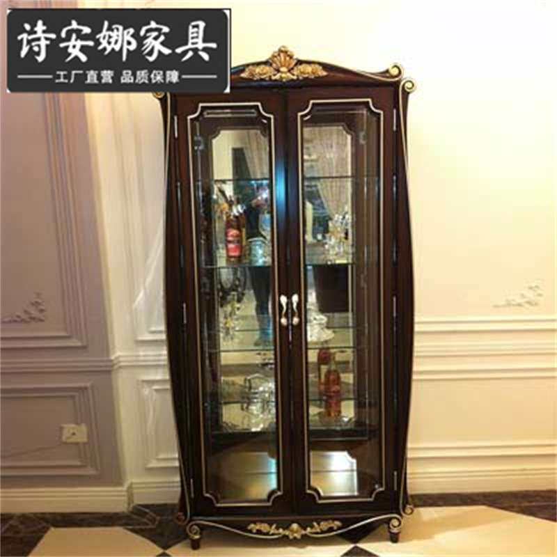 新古典家具 实木手工雕花 实木展示柜 两门酒柜 陈列柜