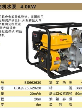 波斯铝合金汽油机发电水泵5米BS663630 4000W BS-QGZ50-20-20