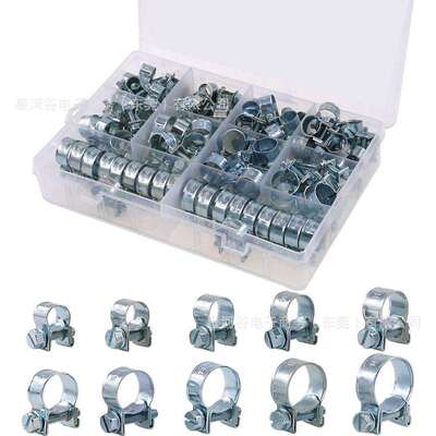 跨境120pcs盒装镀锌迷你卡箍管夹抱箍镀锌7-18mm喉箍组合套件
