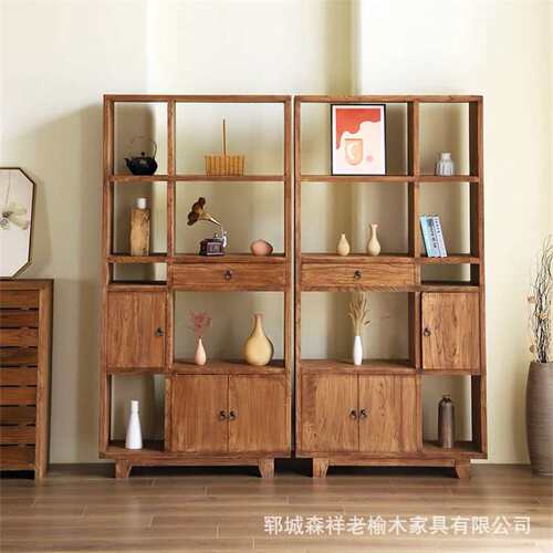 老榆木博古架客厅茶具展示架带抽屉储物架靠墙多宝阁置物架新中式