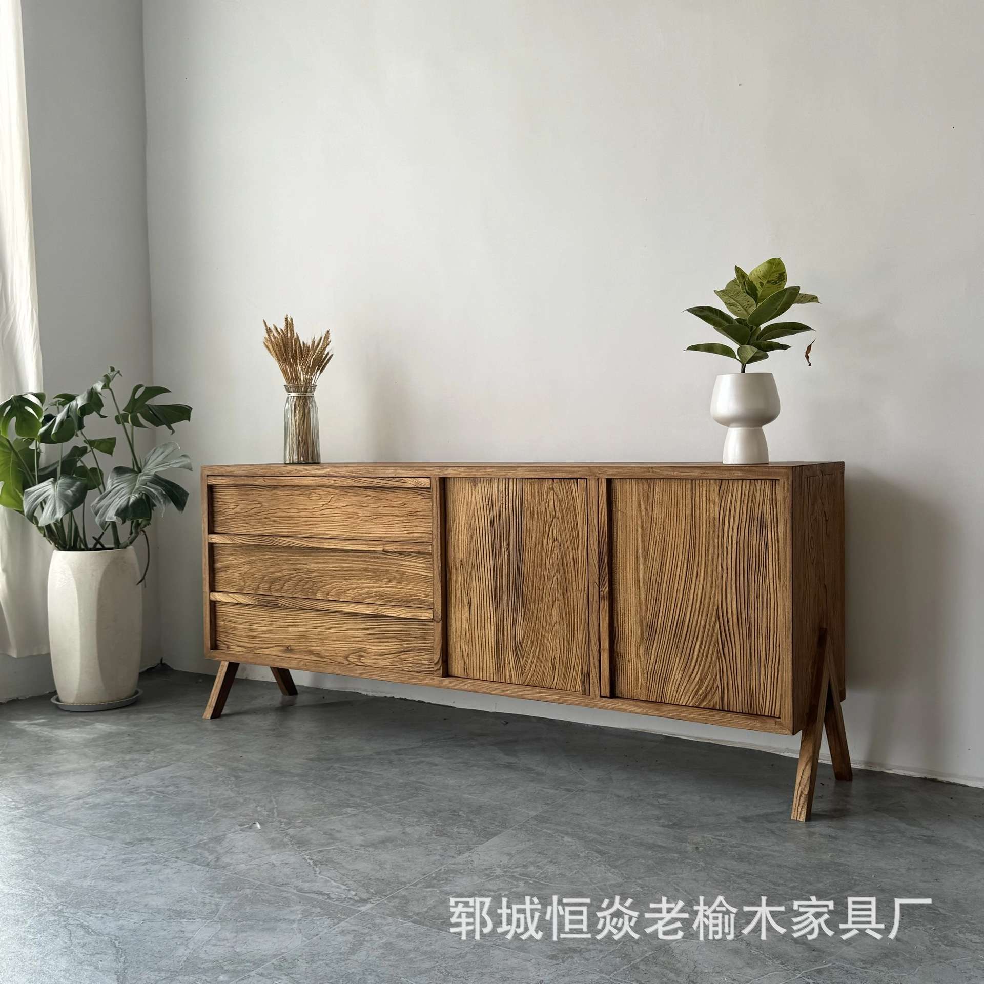 新中式老榆木餐边柜长方形斗柜玄关抽屉柜靠墙储物柜榆木收纳柜