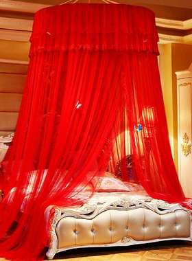 贝莉娅跨境吊顶圆顶蚊帐公主床幔婚庆大红色结婚新房蚊大小床通用