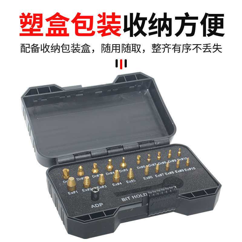 22pc断丝取出器手电钻打孔螺丝取出工具套装破损滑牙螺丝拆除五金