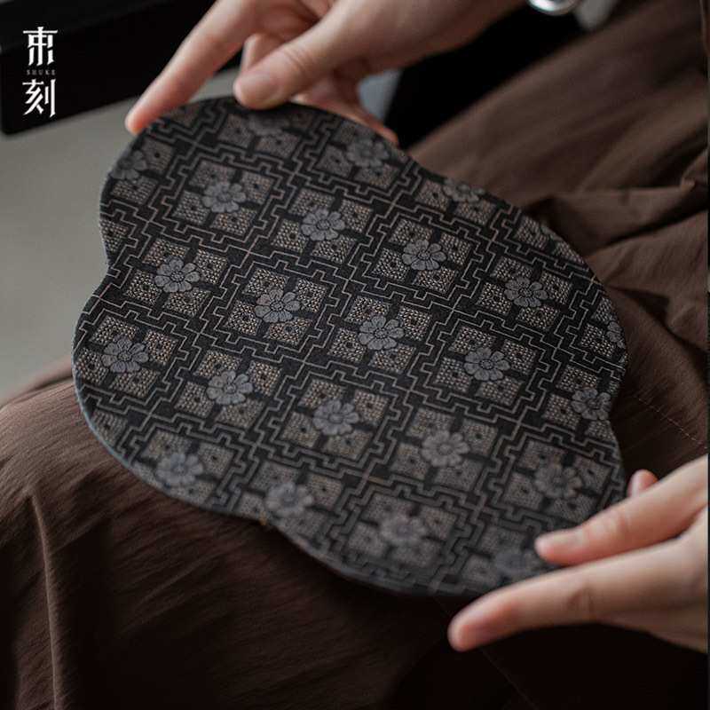 束刻  手工香云纱海棠茶席复古禅意桌旗干泡茶席复古茶垫茶道配件