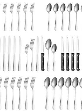 48PC不锈钢银器餐具套装包括刀/叉/勺牛排刀镜面抛光洗碗机安全