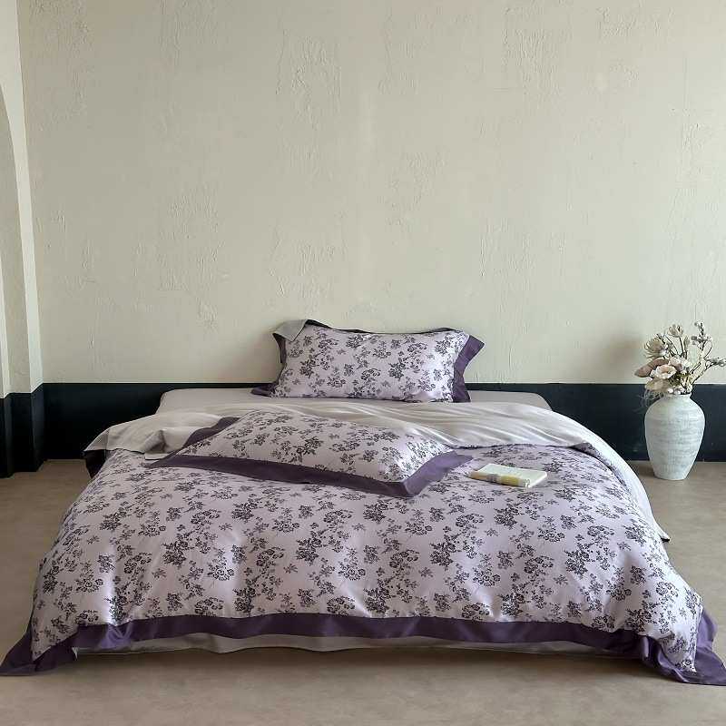 法式复古小碎花数码印花60S莱赛尔天丝床上用品套件丝滑凉感被套