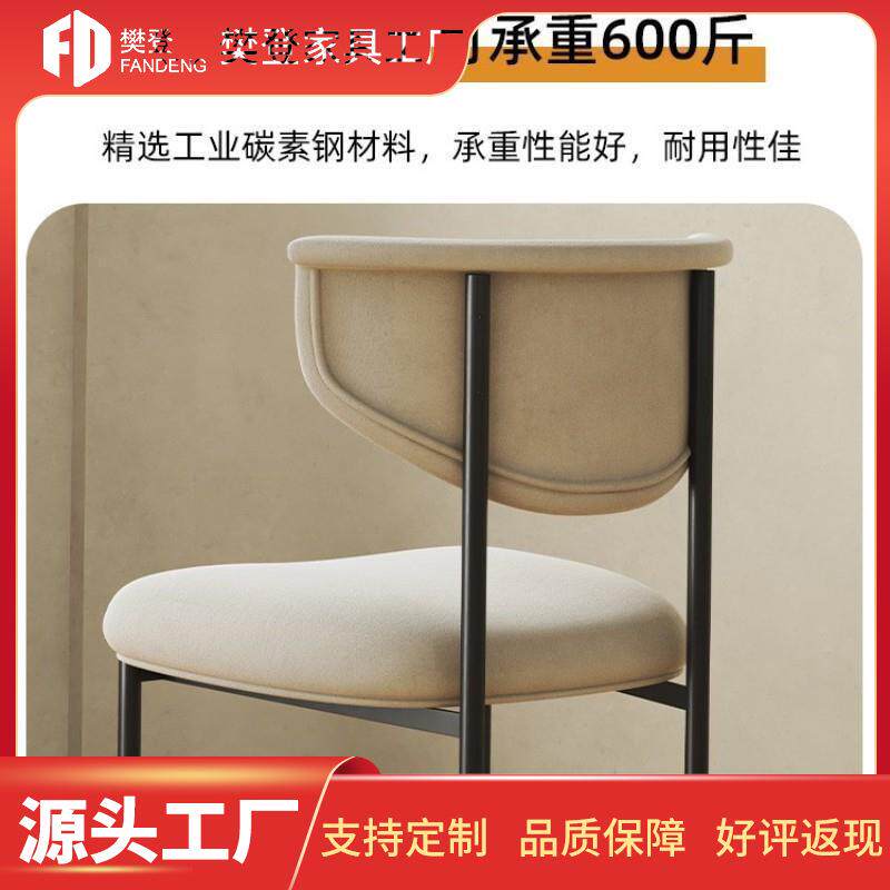 现代简约侘寂风铁艺碳素钢靠背椅网红时尚感家用创意绒布餐椅