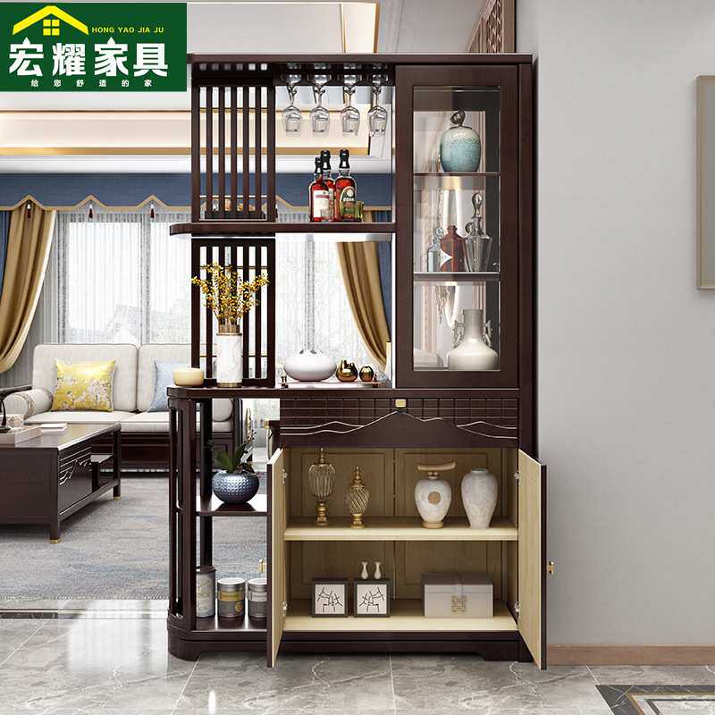 新中式实木客厅小户型玄关柜进门屏风隔断柜简约双门间厅柜置物架