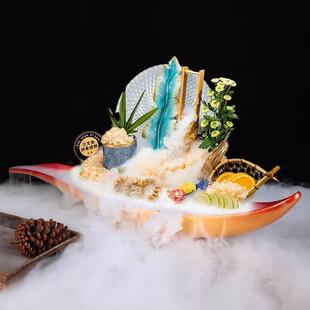 高端三文鱼刺身盘冰盘创意海鲜姿造餐具深海鱼雕海鲜火锅日料专用