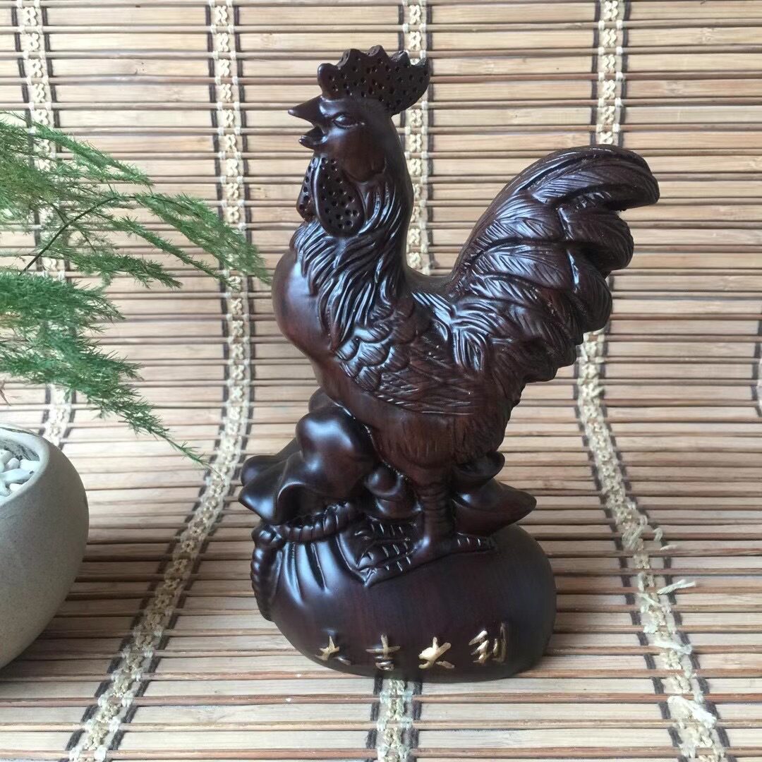 黑檀木雕公鸡木雕十二生肖鸡办公客厅装饰大吉大利雕刻木质工艺品