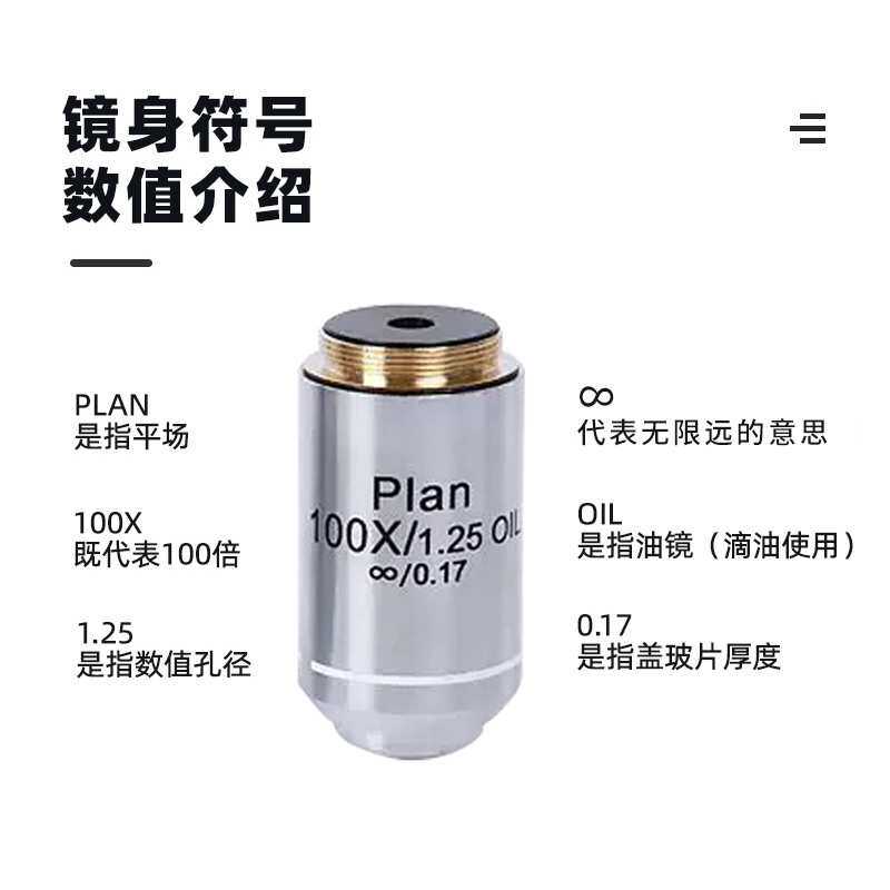 显微镜物镜配件通用OIP无限远消色差物镜4X10X20X40X60X100X油镜
