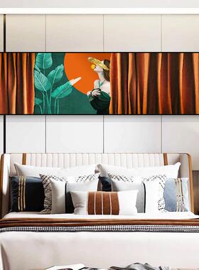 现代轻奢床头挂画画主卧室墙面装饰画橙色大气简约酒店主题墙壁画